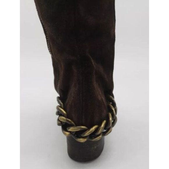 Michael Kors Riding Boot Womens Size 6 M Chain Embellishment Brown Suede Zip Up - Picture 11 of 11